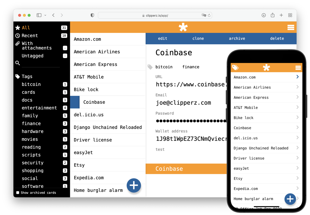 clipperz - online password manager